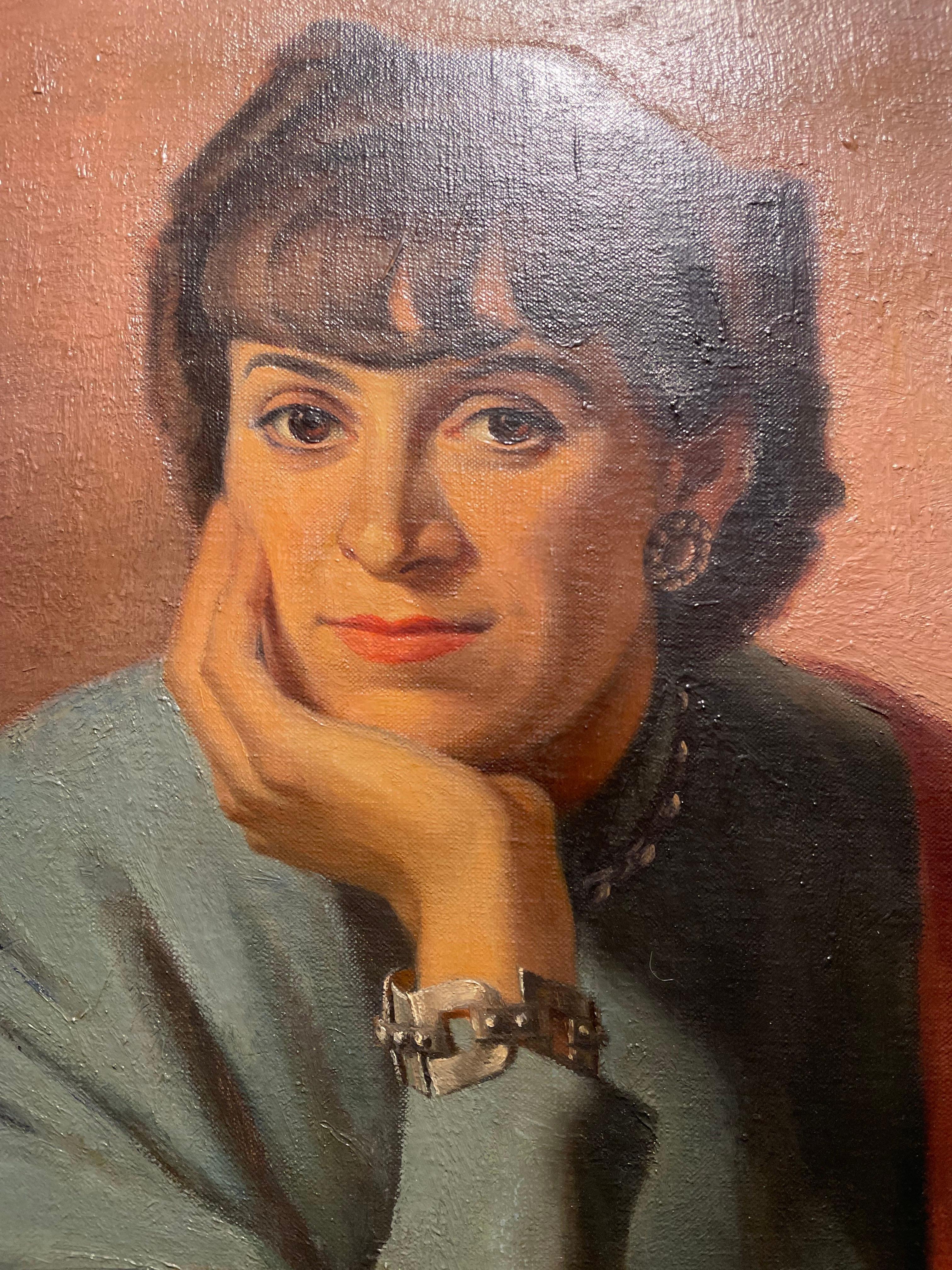 1940 Grande ritratto di donna, Kae Dorn Cass, dell'artista della scuola di Cleveland in vendita 4