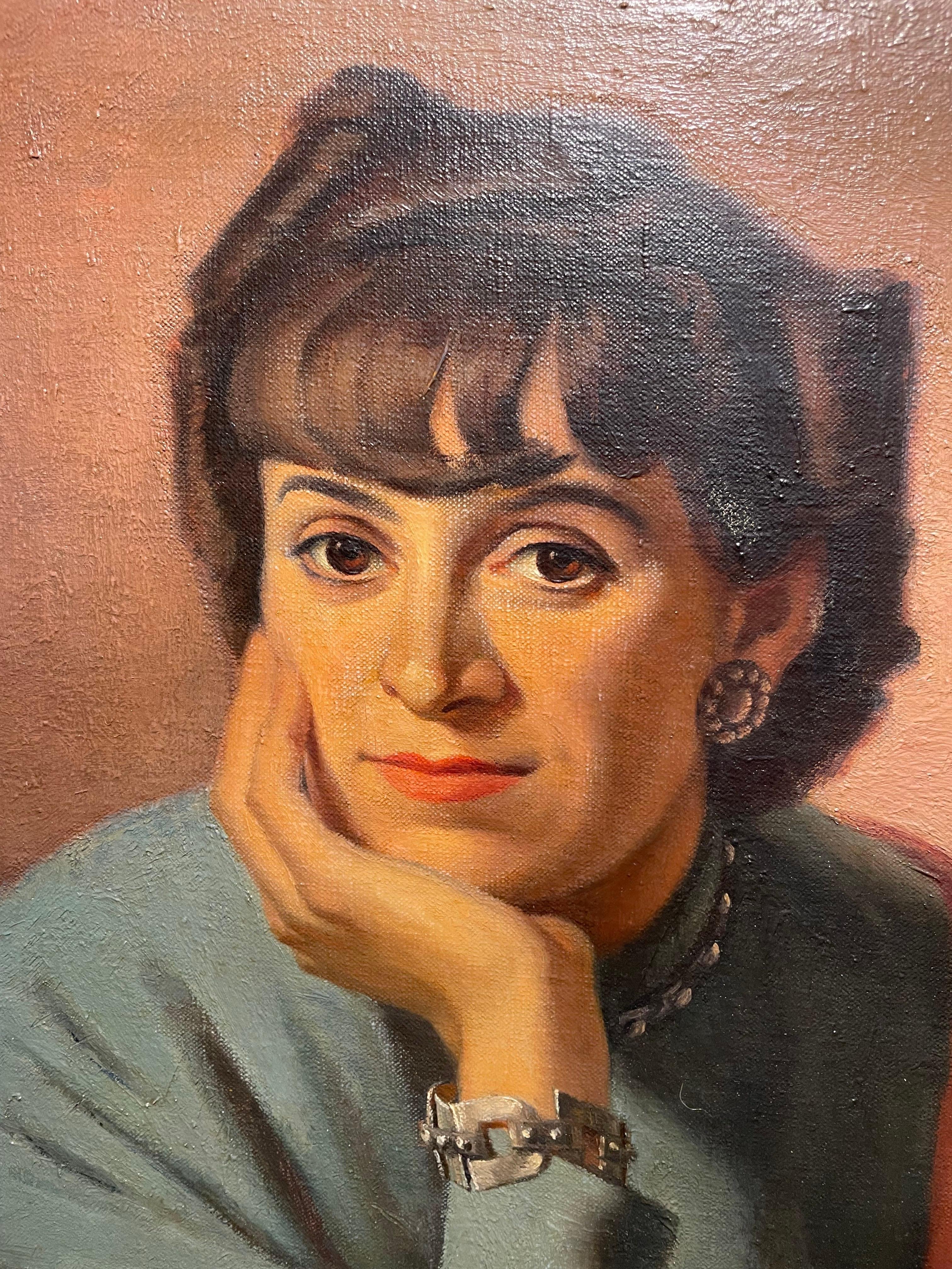 1940 Grande ritratto di donna, Kae Dorn Cass, dell'artista della scuola di Cleveland in vendita 5
