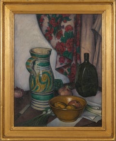 Rolf Stoll - Nature morte à la cruche avec légumes et oignons, Artistics de la Spanish School Nature morte à la cruche avec légumes et oignons, Artistics de la Spanish School