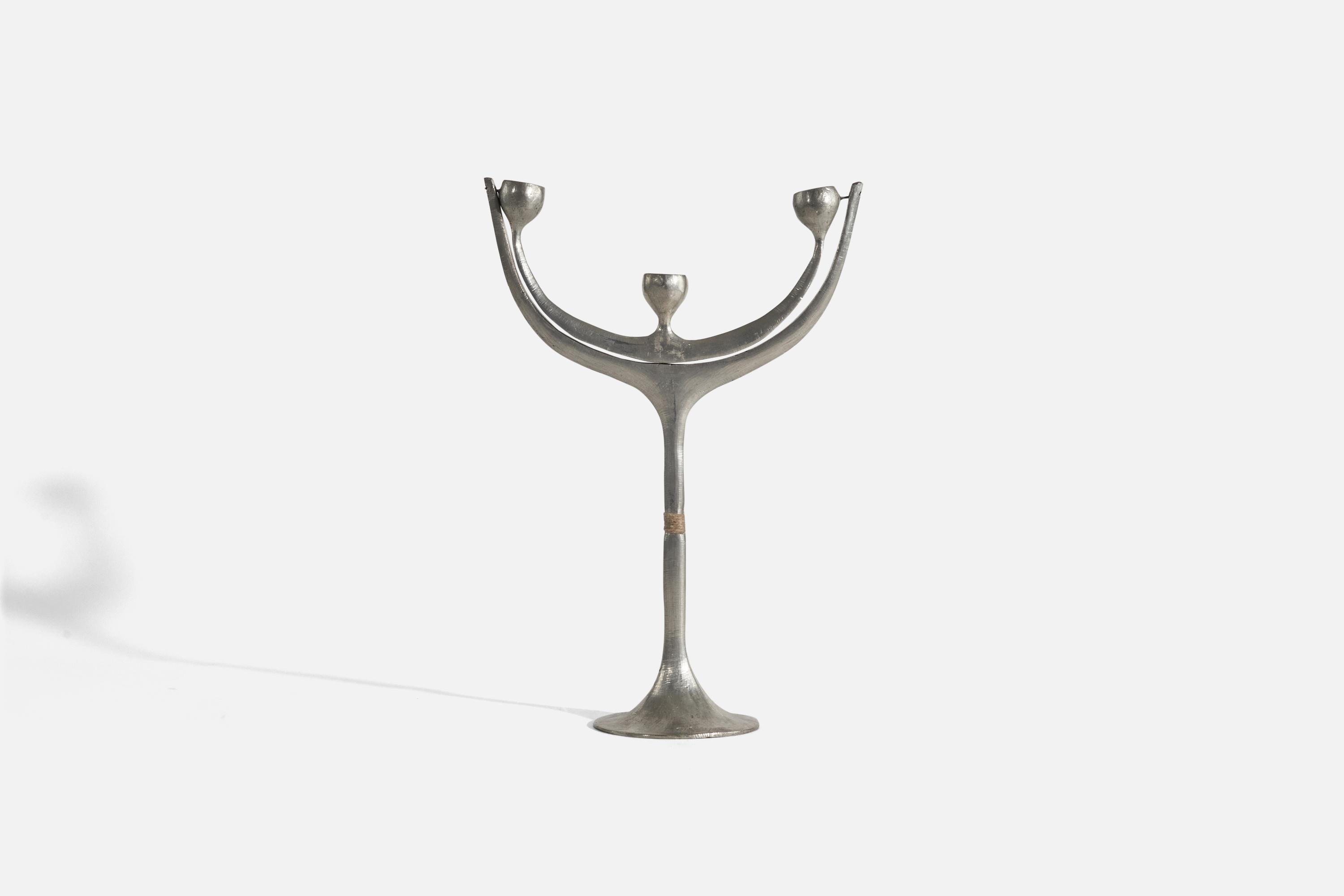 Swedish Rolf Swedberg, Candelabra, Pewter, Waxed Cord, Sweden, 1970s For Sale