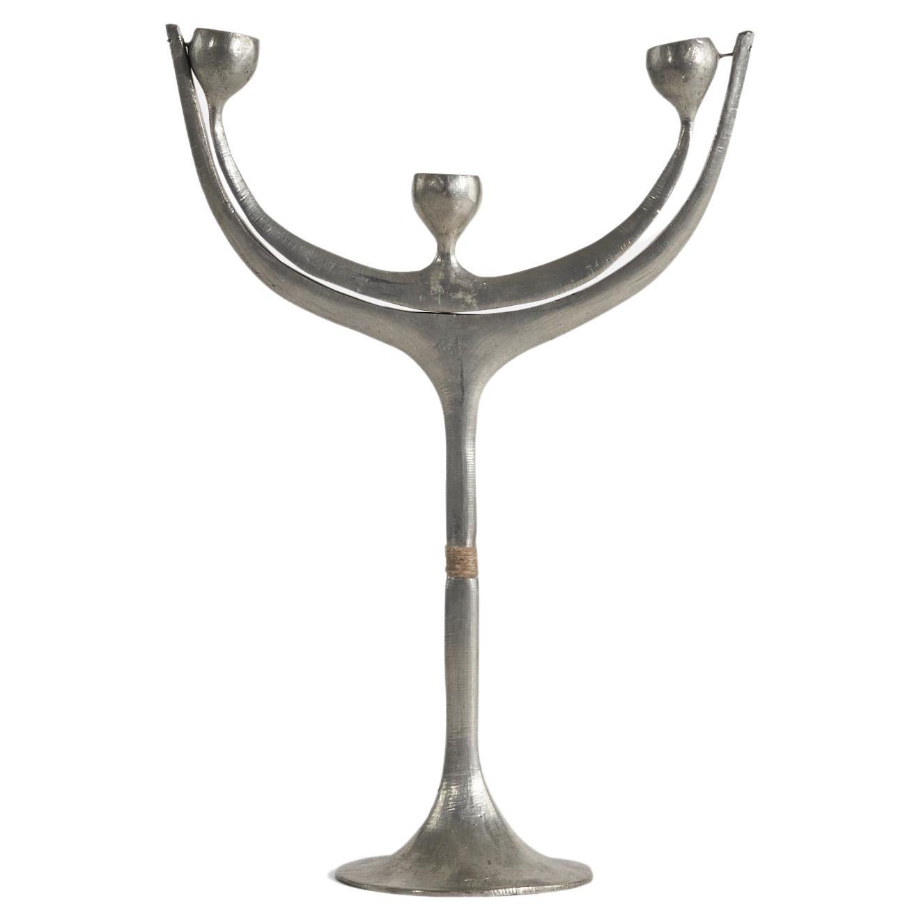 Rolf Swedberg, Candelabra, Pewter, Waxed Cord, Sweden, 1970s For Sale