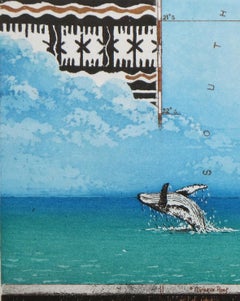 ''Aboard MV Onemato'' Color etching of Tonga women, Whale, Travel Etching