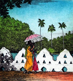 ''Local Beauties 10 - Kandy'' Color etching of Sri Lankan scene, Asia