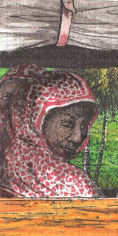 ''Local Beauties 13 - Ndzouani, Comoros'' Color etching of women in the Comoros