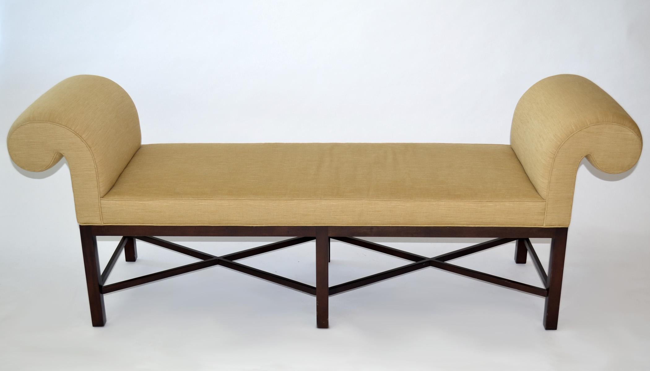 Modern Roll Arm Bench or Chaise in Silk by Thomas Pheasant for Baker Furniture For Sale