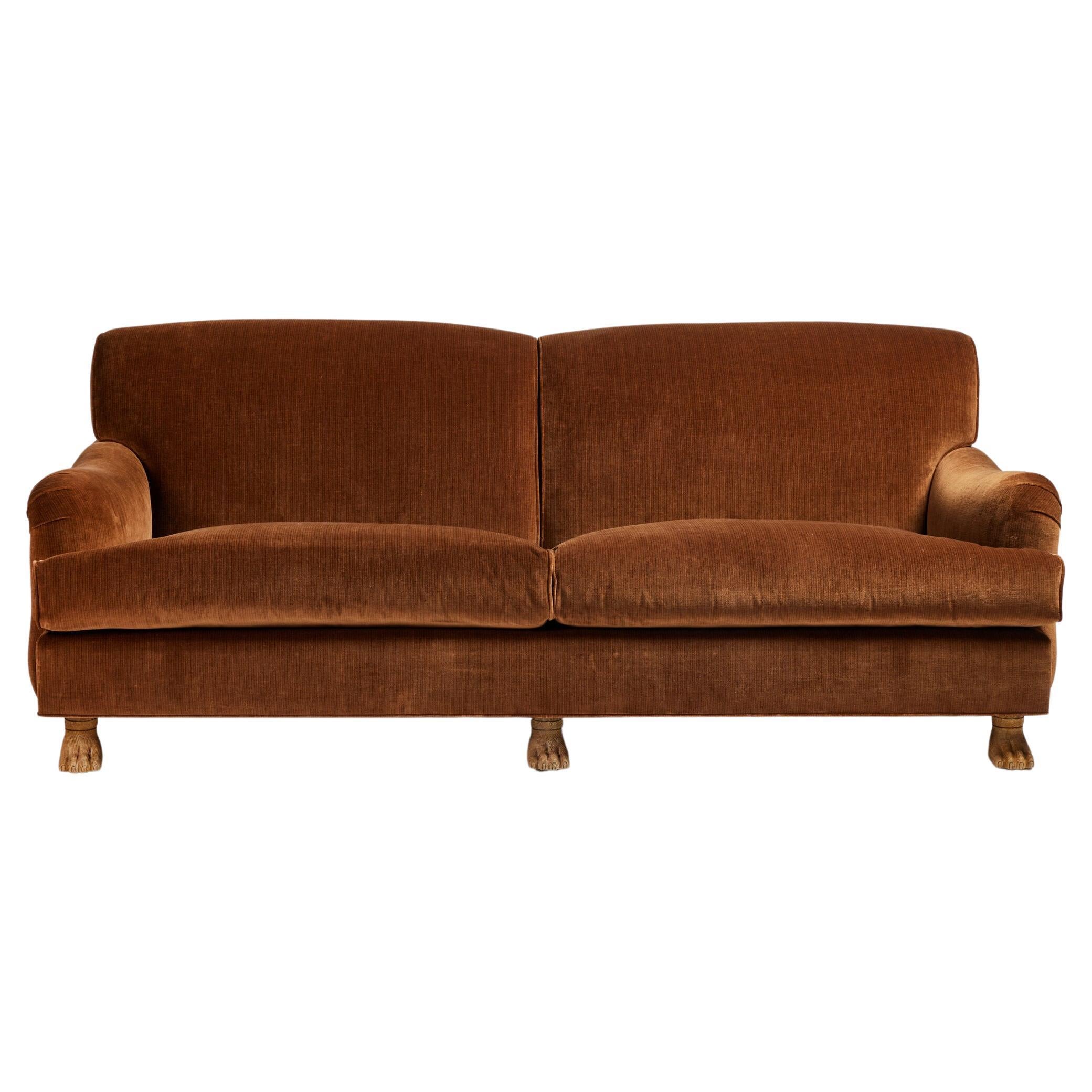 Roll Arm Carl Sofa with Tight Back and Hand Carved Feet by Martin and Brockett