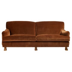 Roll Arm Carl Sofa with Tight Back and Hand Carved Feet by Martin and Brockett