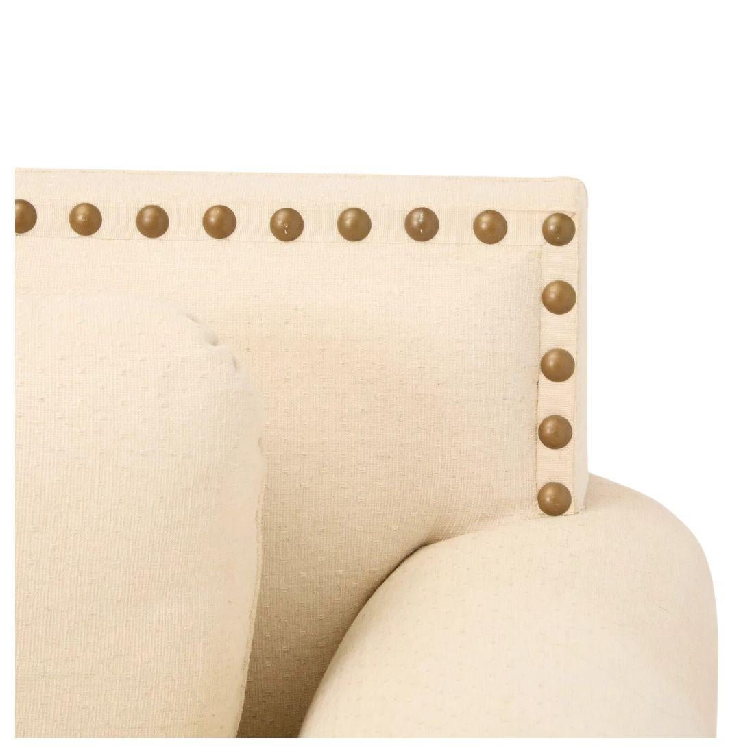 Neoclassical Roll Arm Cream Sofa With Large Nail Head Trim For Sale
