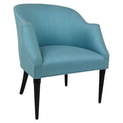 Roll Arm Lounge Chair in Blue Dupioni Silk