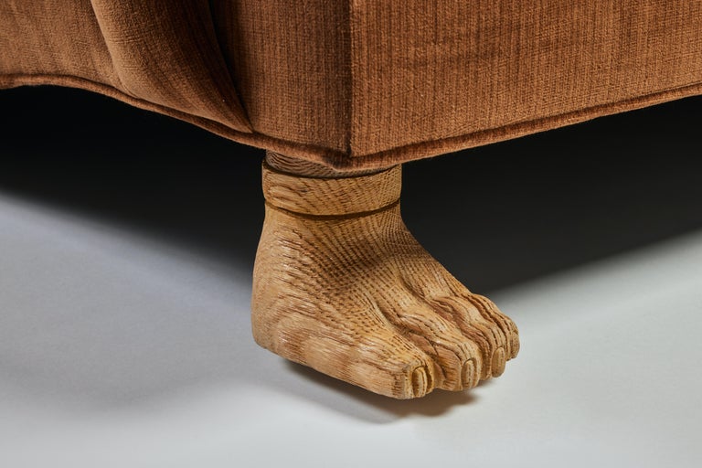 Roll Arm Sofa with Tight Back, Loose Seat Cushions and Hand Carved Feet