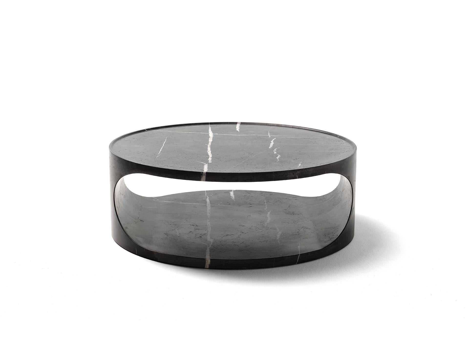 Italian 21st Century Modern Sculptural Carrara Marble Coffee Table Carved From Block For Sale