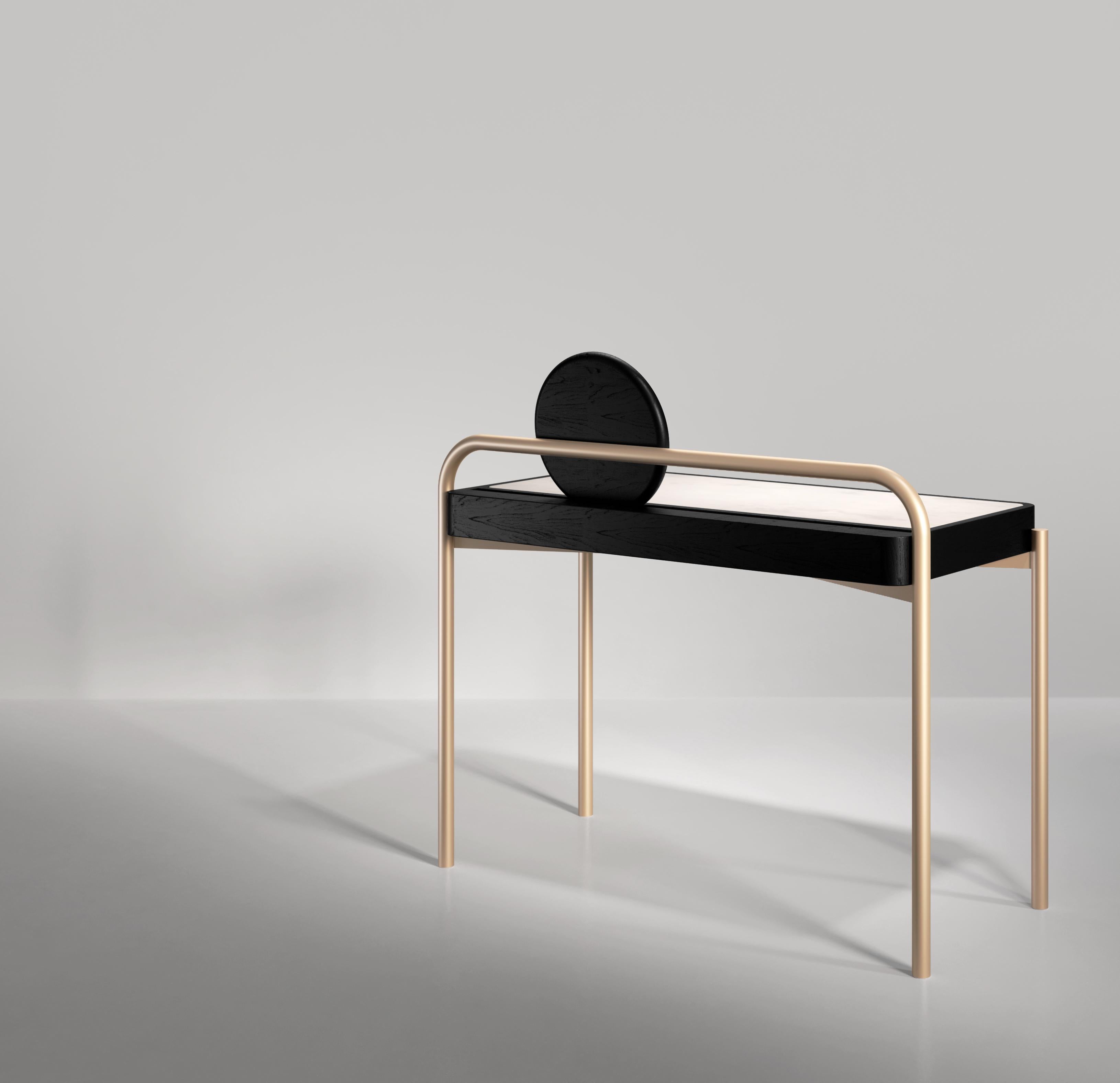 Rolle Contemporary Schreibtisch aus Metall und Holz (Moderne) im Angebot