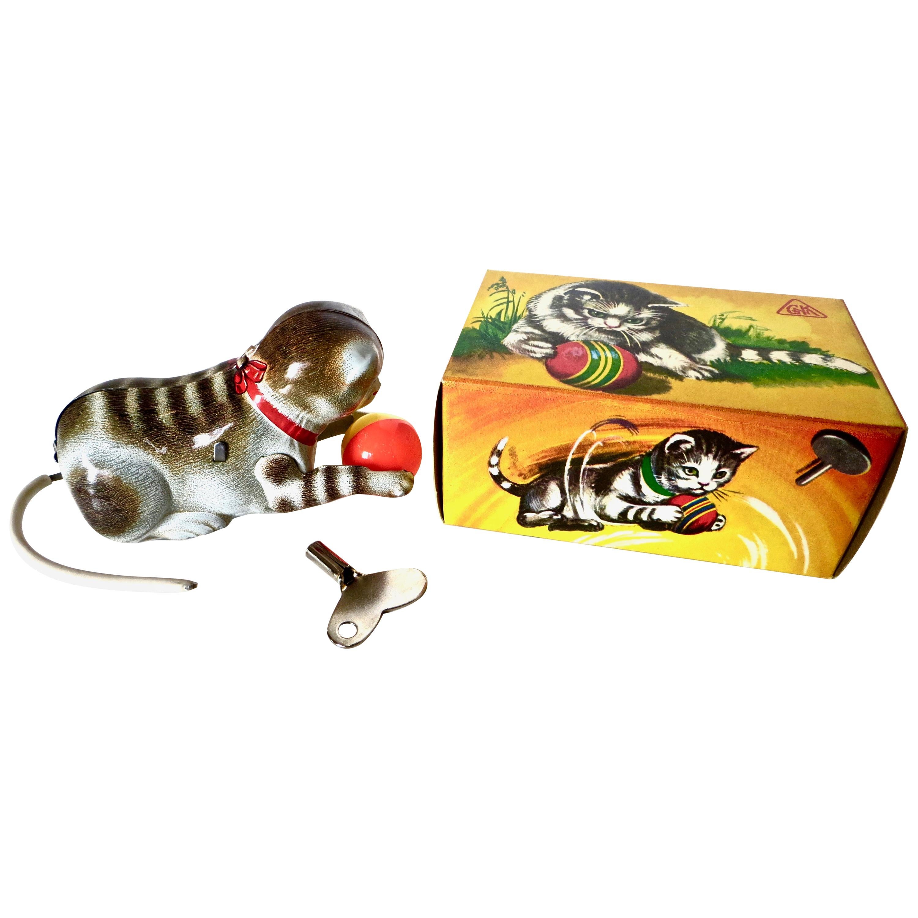 "Roll Over Cat" Mechanical Wind-Up Toy by Kohler, Germany 'U.S. Zone' circa 1950