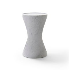 21st Century Modern Sculptural Carrara Marble Side Table Carved From Block