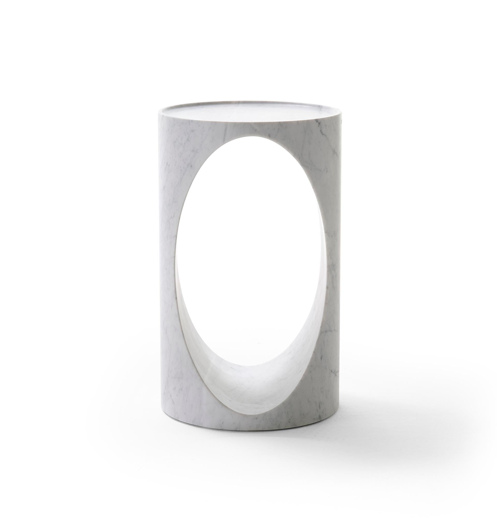 Italian 21st Century Modern Sculptural Carrara Marble Side Table Carved From Block For Sale