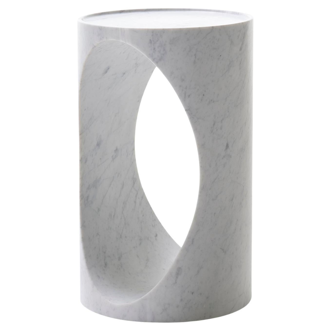 21st Century Modern Sculptural Carrara Marble Side Table Carved From Block For Sale