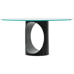 21st Century Modern Sculptural Marble Table From Block With Glass Top