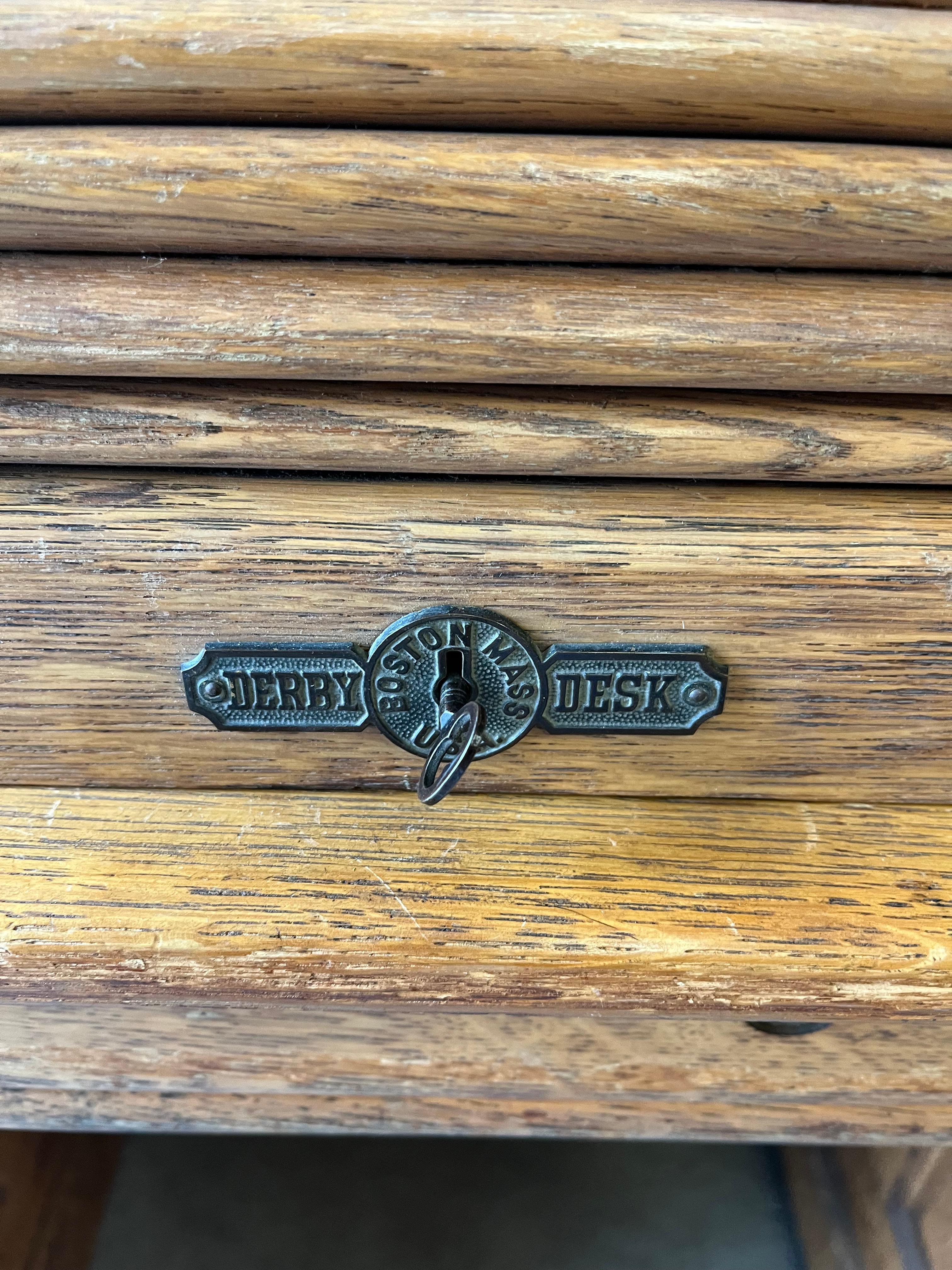 Oak Roll Top Desk, By Derby, Circa 1920 For Sale