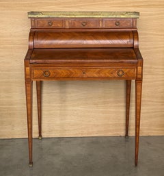 Roll-Top Desk in Louis XVI Style with Marquetry and Brass Gallery