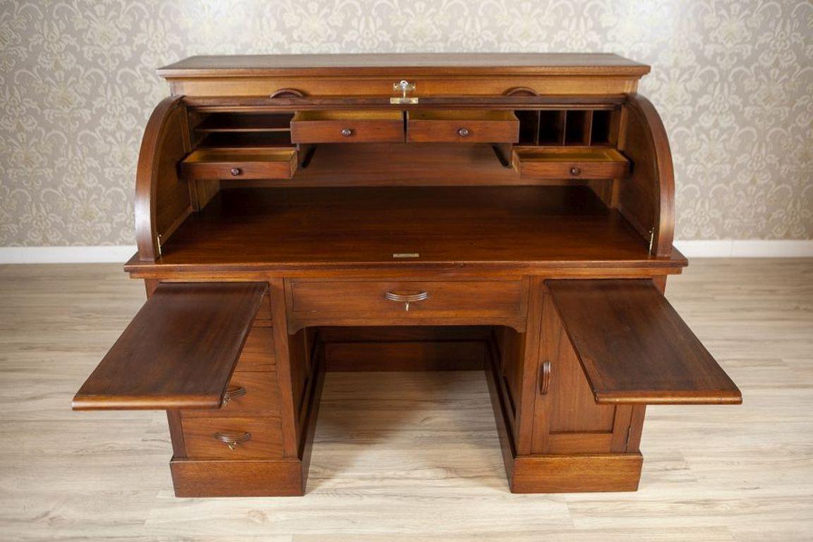 Roll-Top Softwood & Mahogany Veneer Desk - Signed Circa 1910 For Sale 1