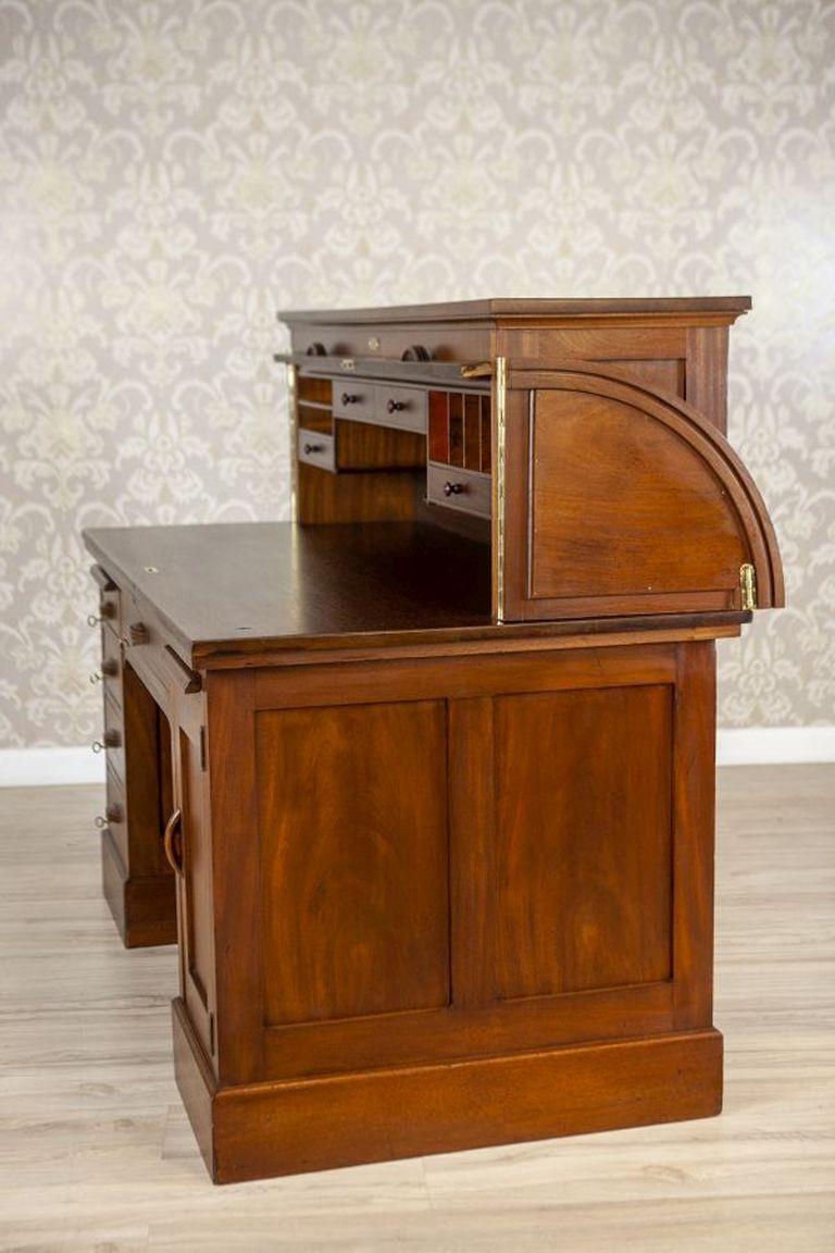 Roll-Top Softwood & Mahogany Veneer Desk - Signed Circa 1910 For Sale 4
