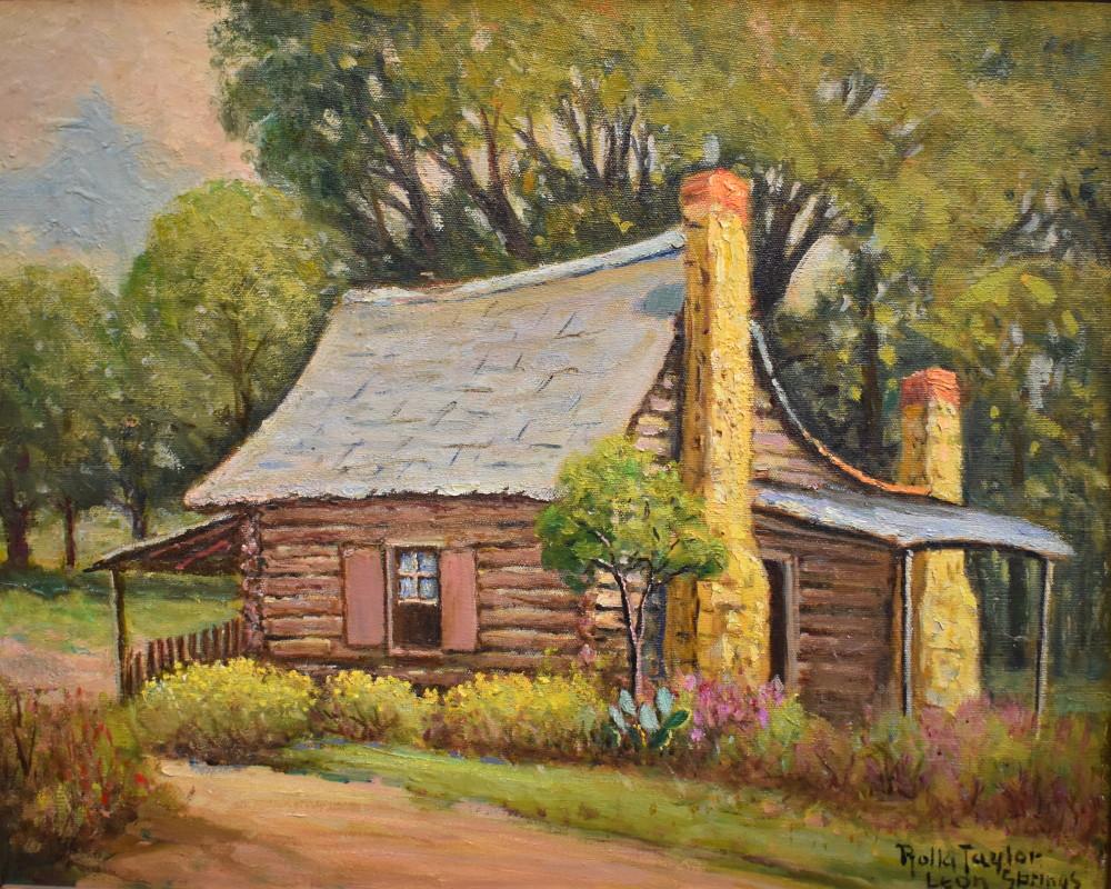 Rolla S. Taylor Landscape Painting - "Leon Springs" Near San Antonio Texas Old Cabin
