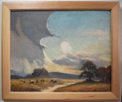 Vintage "CATTLE LANDSCAPE" TEXAS HILLCOUNTRY, FRAMED 28.5 X 34.5