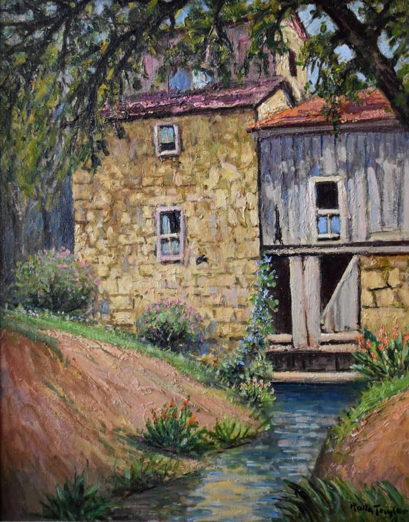 Rolla Taylor Landscape Painting - "The Old Mill Castroville Texas"  At the Landmark Inn