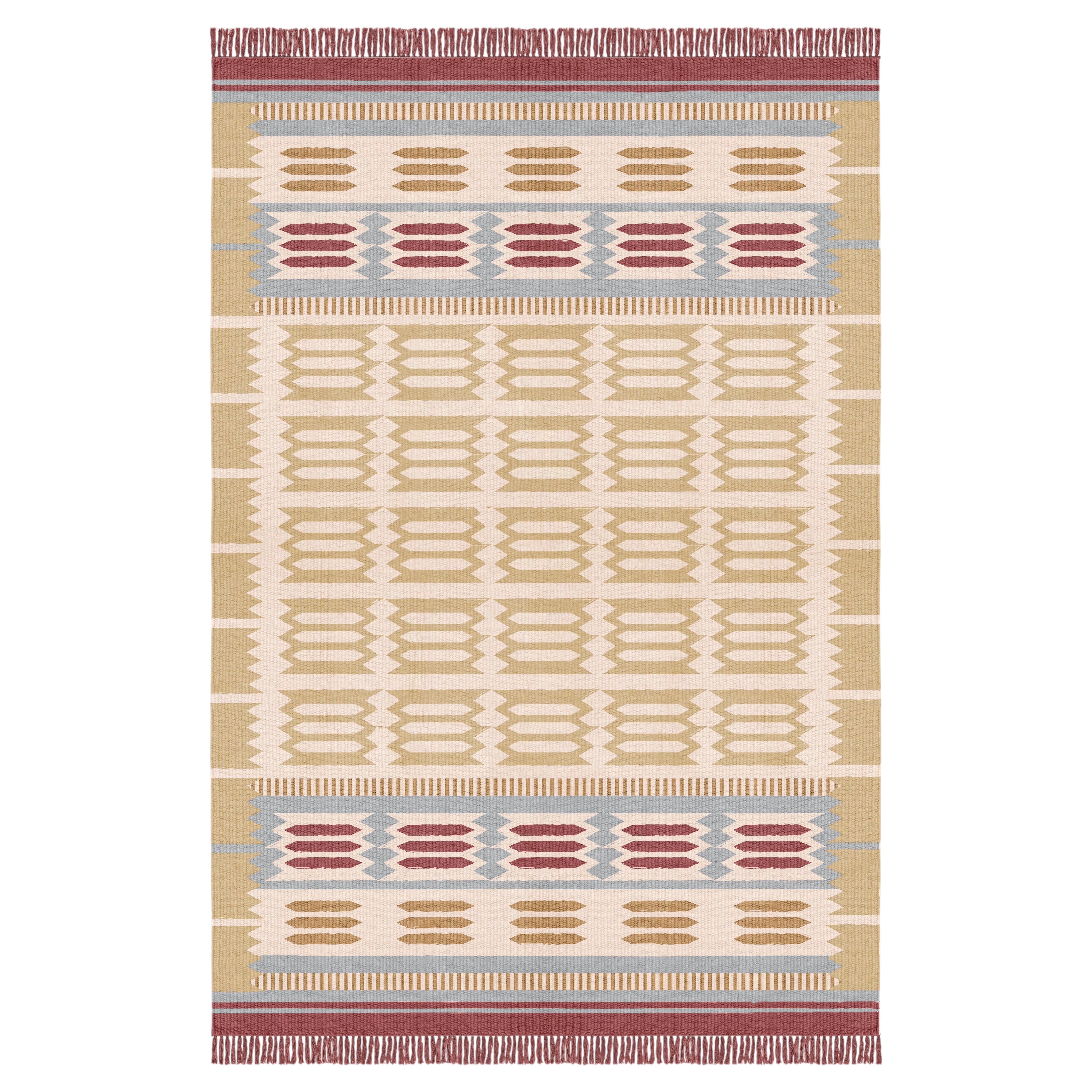 Pre-owned Layered Rollakan Hilma Wool Rug In Meadow, By  - Scandinavian Design In Sand