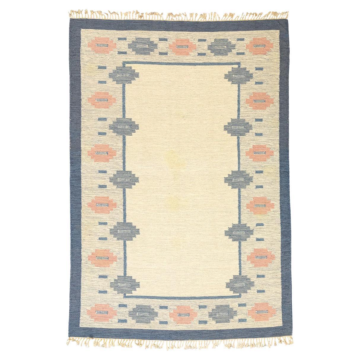 Rollakan Rug Swedish Abstract Design Soft Color Palette For Sale
