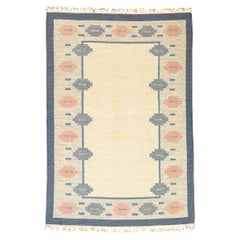 Retro Rollakan Rug Swedish Abstract Design Soft Color Palette
