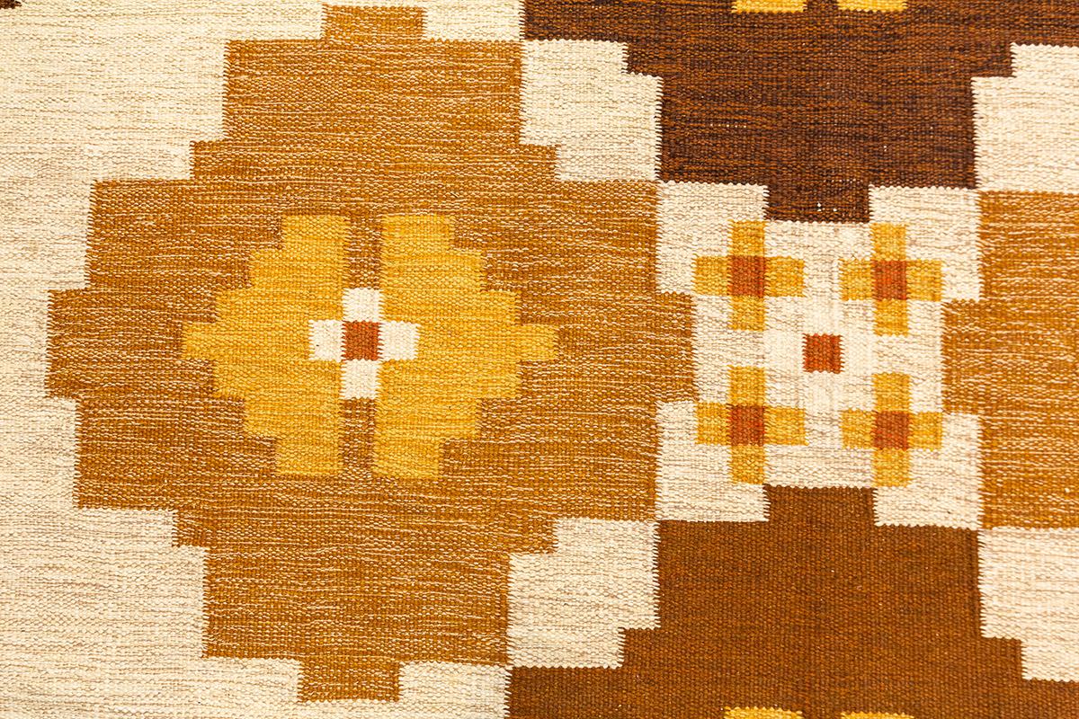 Rollakan-Teppich Schwedischer Flachgewebe Geometrisches Design Beige Farbgebung  (20. Jahrhundert) im Angebot