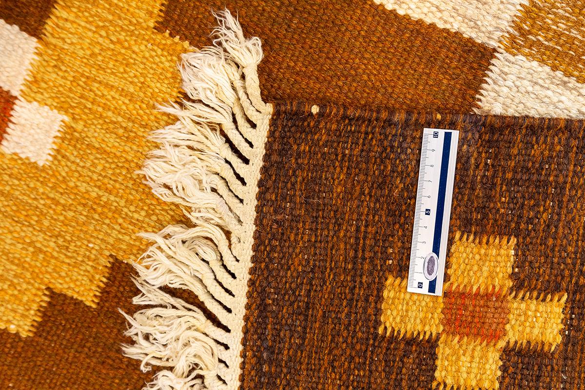 Wool Rollakan Rug Swedish Flat-Weave Geometric Design Beige Field Color For Sale