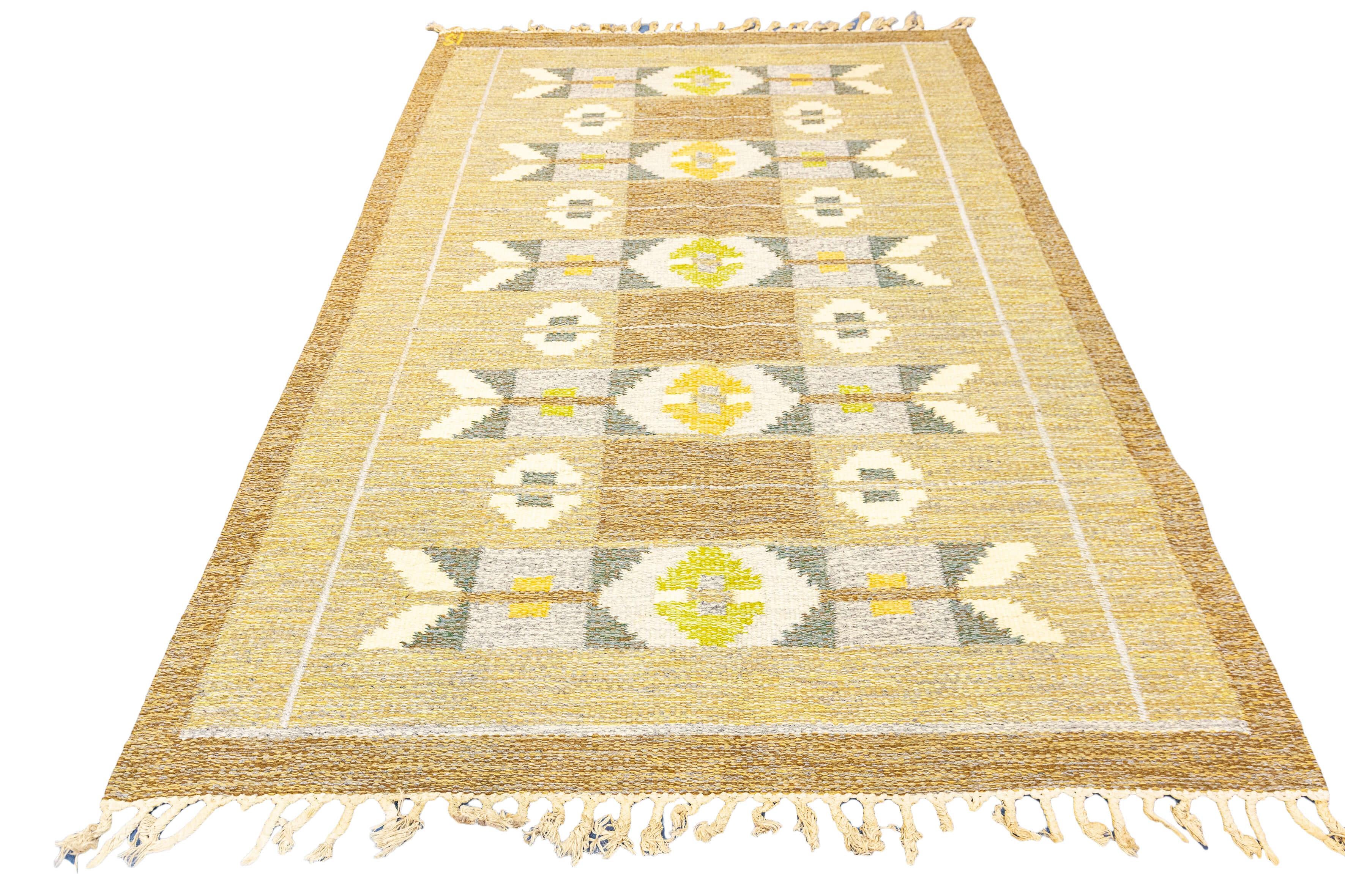Hand-Crafted Swedish Rug Rollakan Earthy Tones For Sale