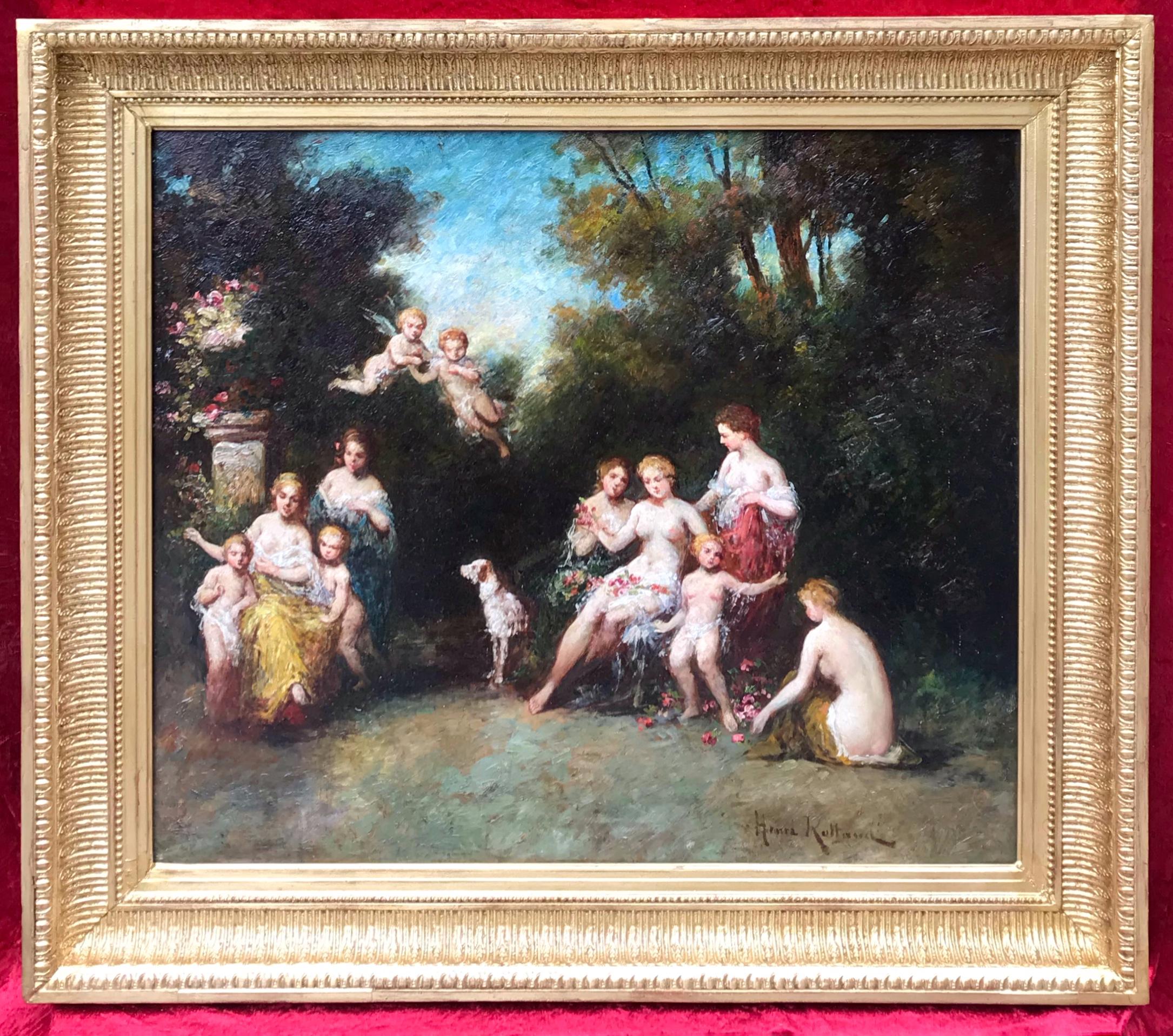 Nymphes et chérubins dans le parc - Académique Painting par ROLLAND HENRI PAUL