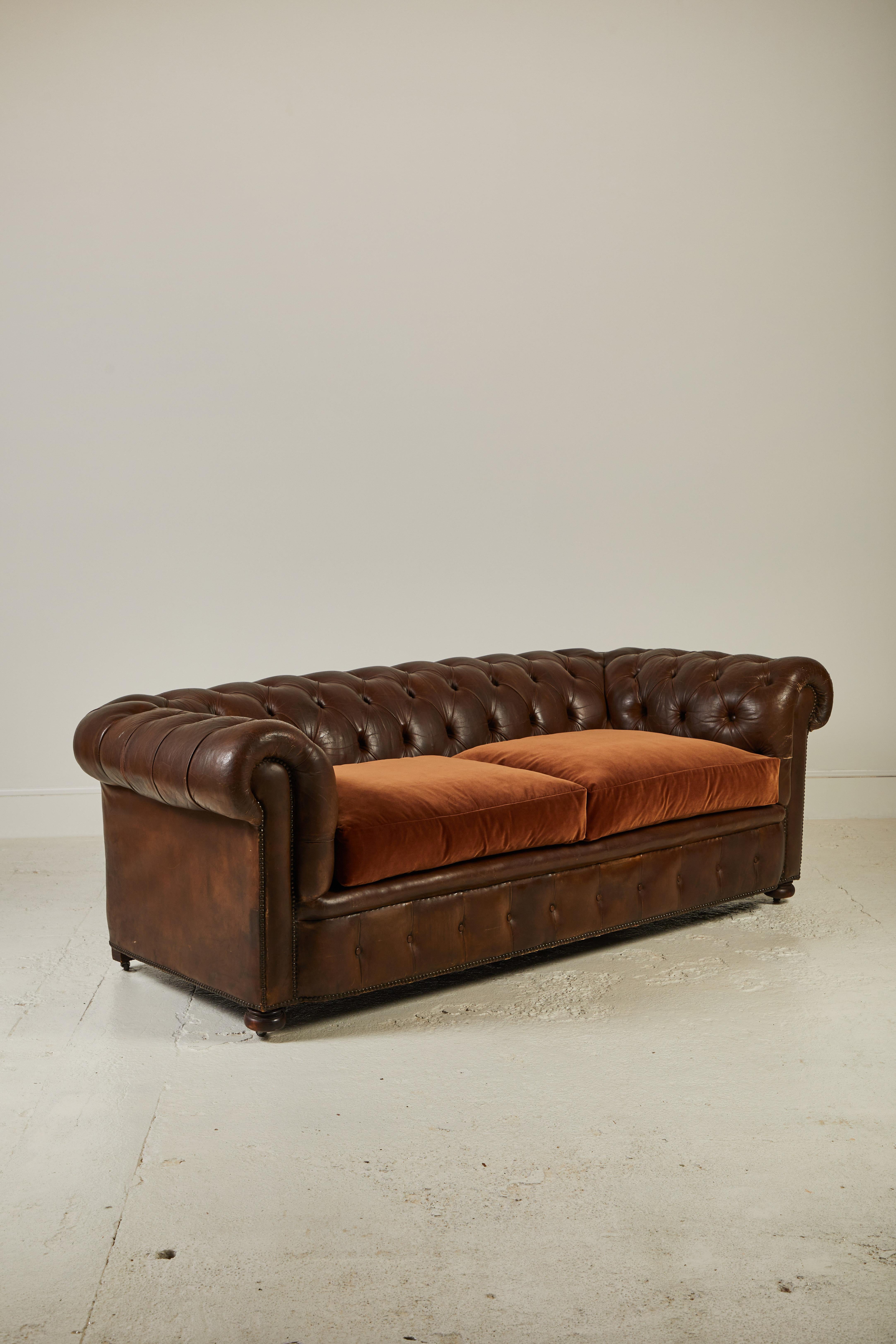 American Rolled Arm Leather Chesterfield Sofa