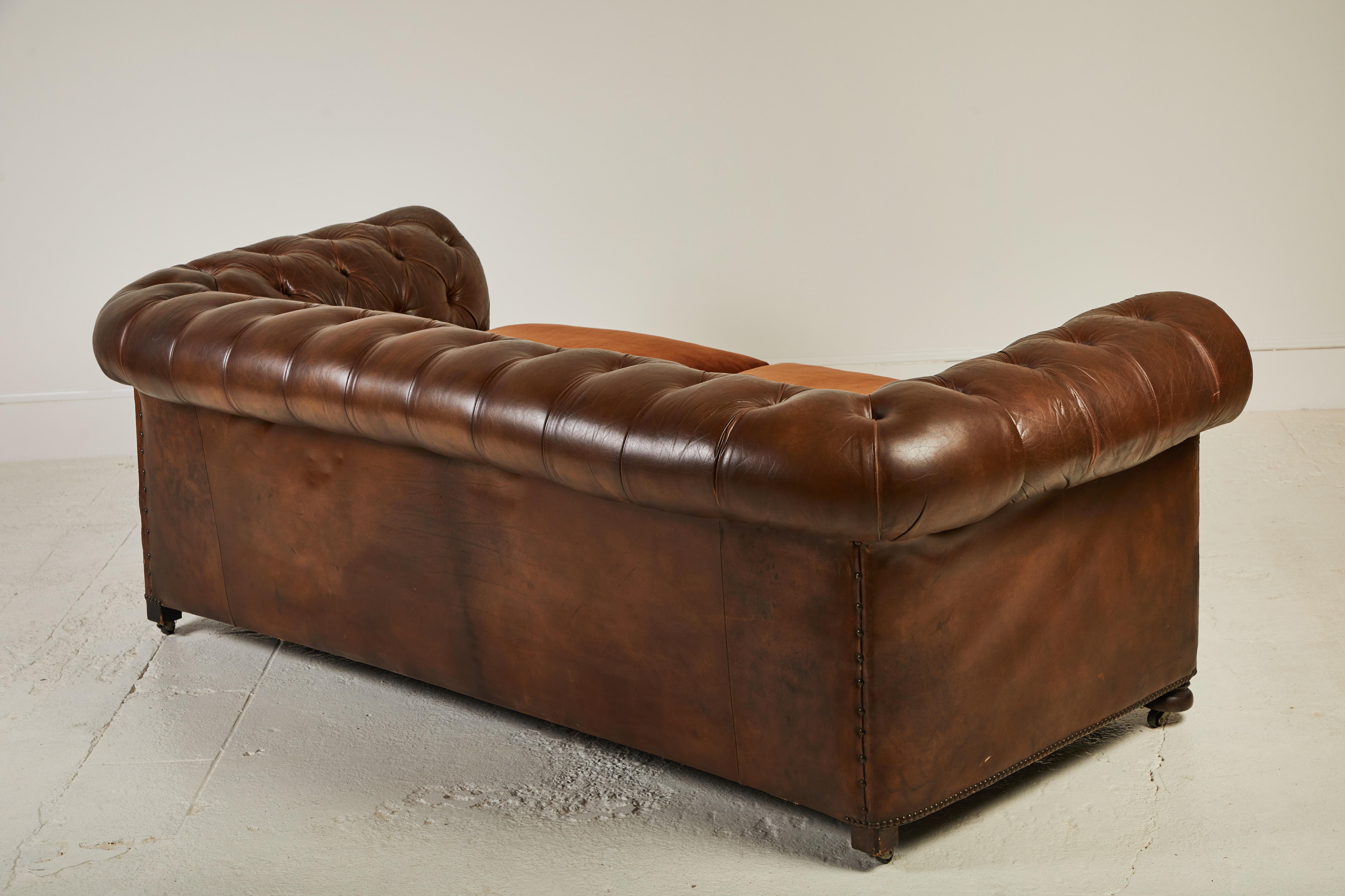 Rolled Arm Leather Chesterfield Sofa In Good Condition In Los Angeles, CA