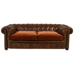 Rolled Arm Leather Chesterfield Sofa