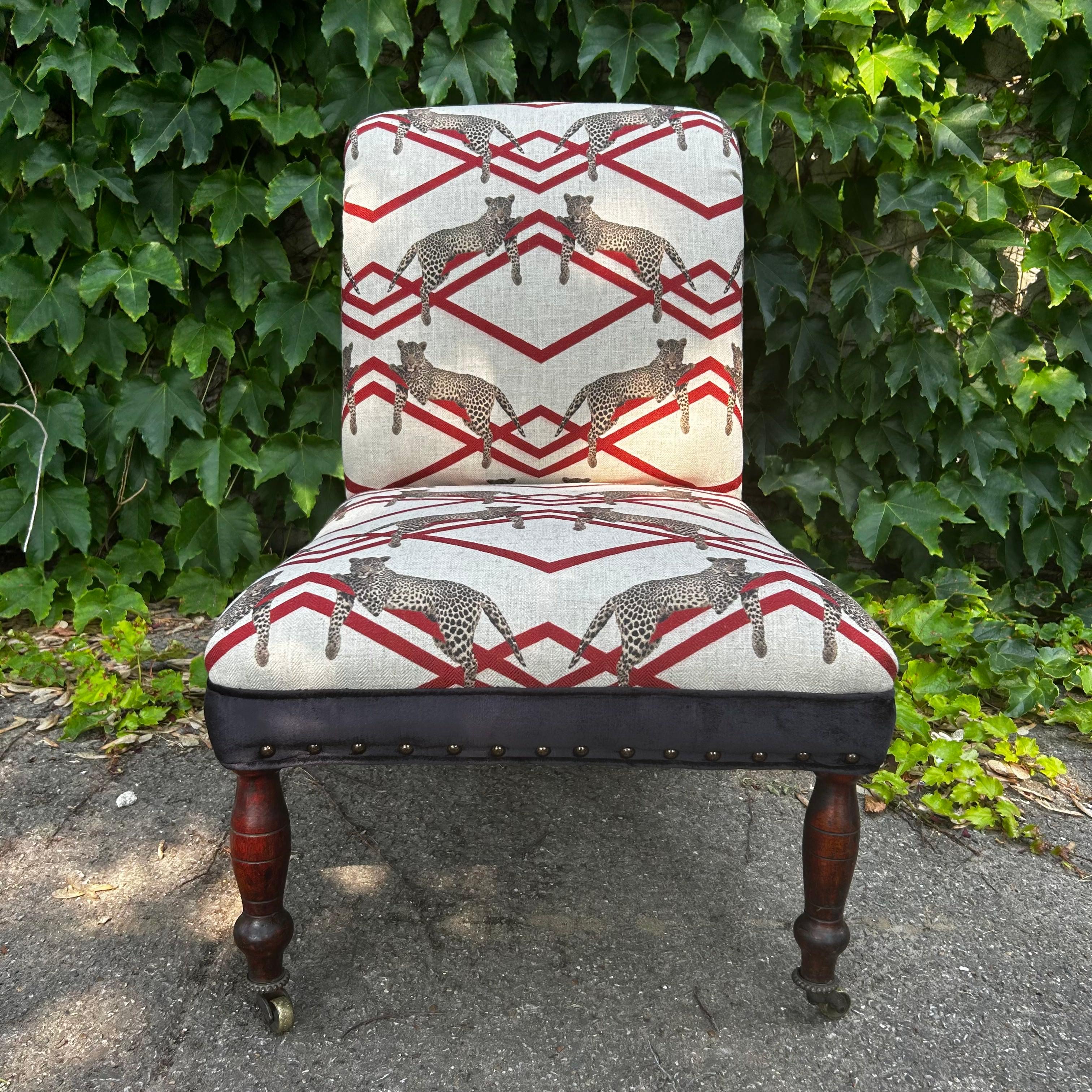 Rolled Back Slipper Chair - Animal and Geometric Print For Sale 3
