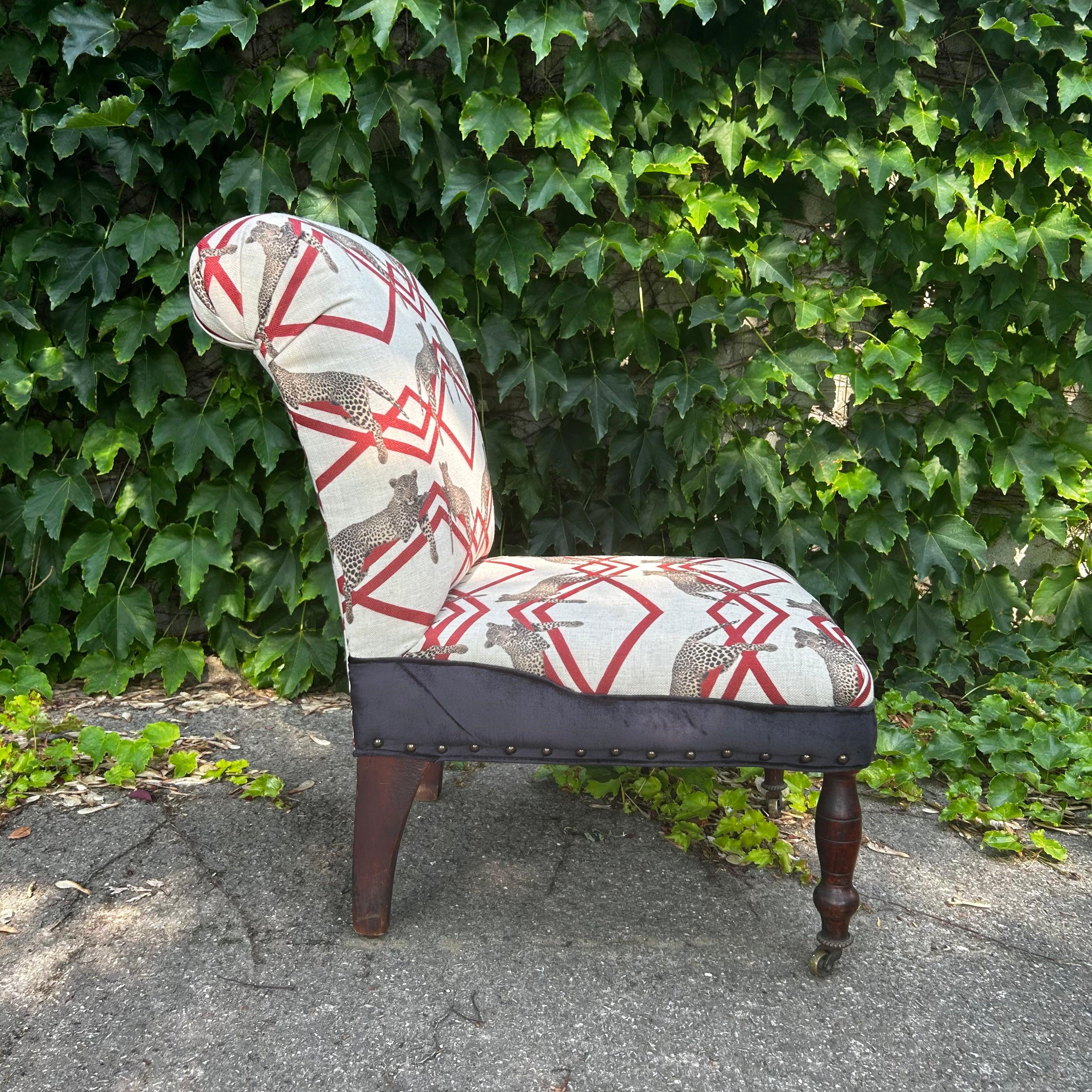 20th Century Rolled Back Slipper Chair - Animal and Geometric Print For Sale