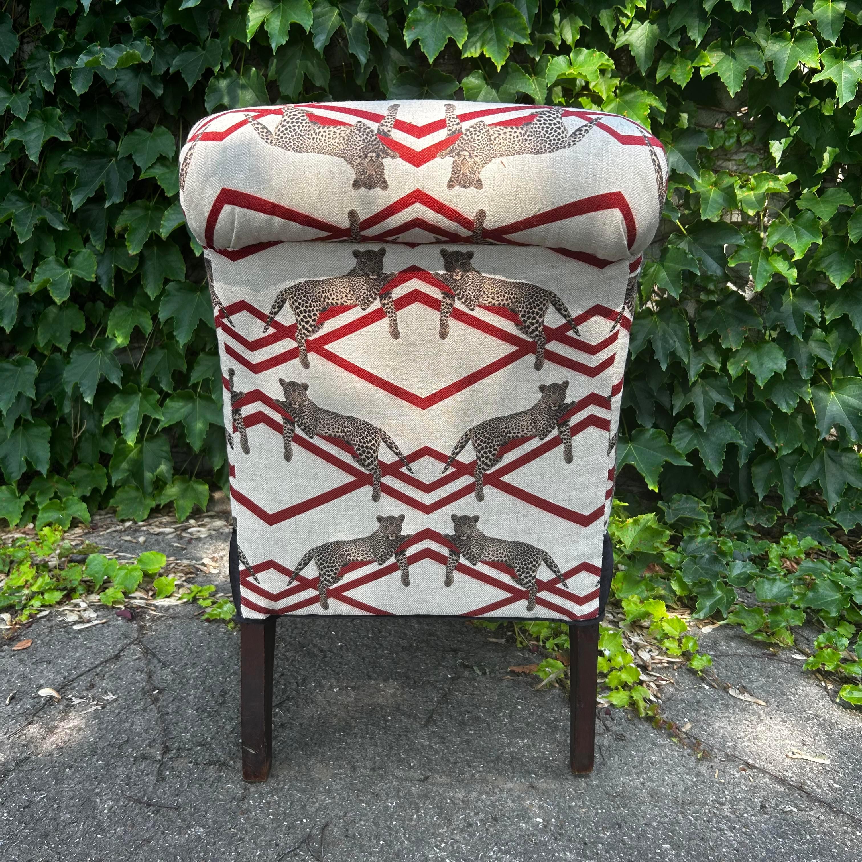 Upholstery Rolled Back Slipper Chair - Animal and Geometric Print For Sale