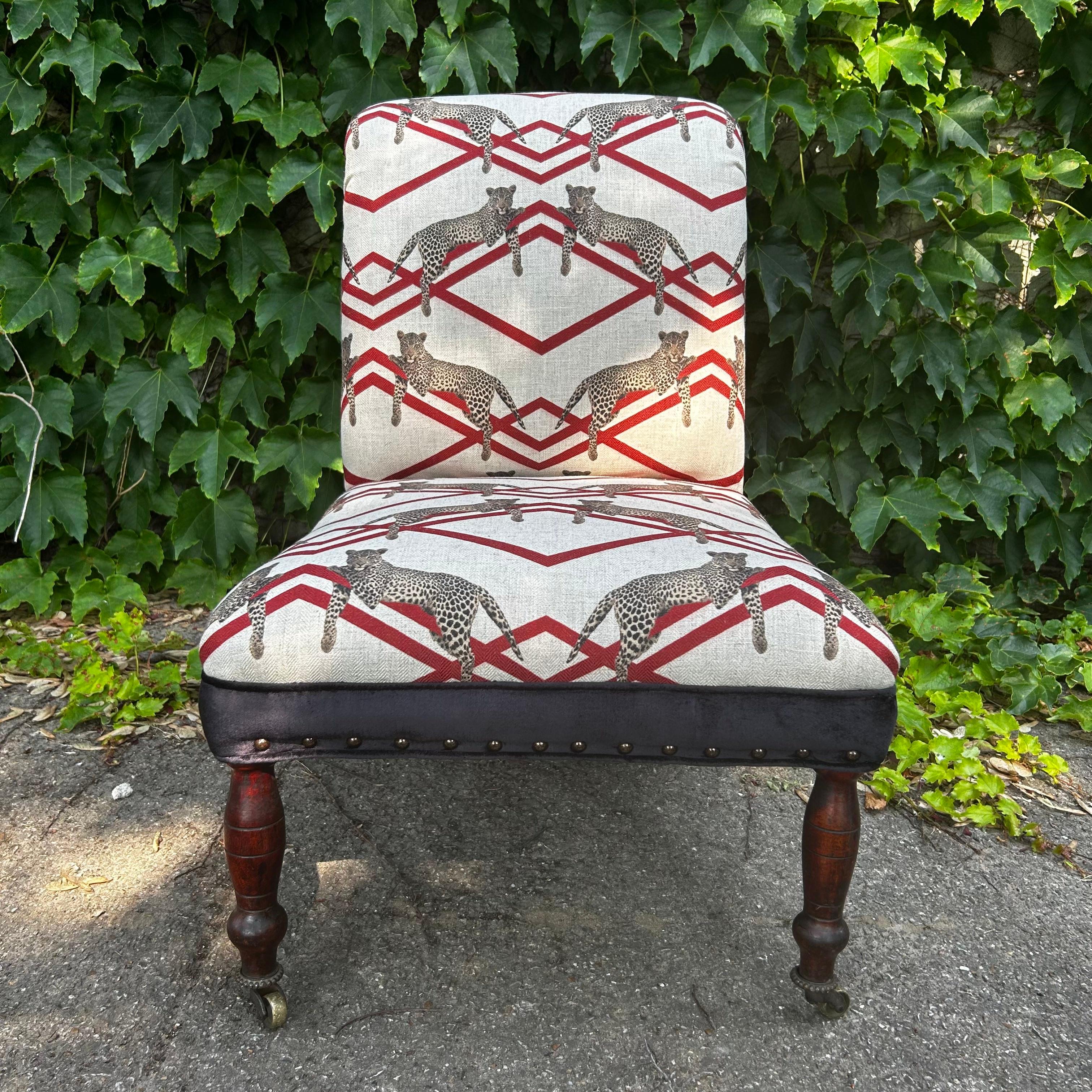 Rolled Back Slipper Chair - Animal and Geometric Print For Sale 2
