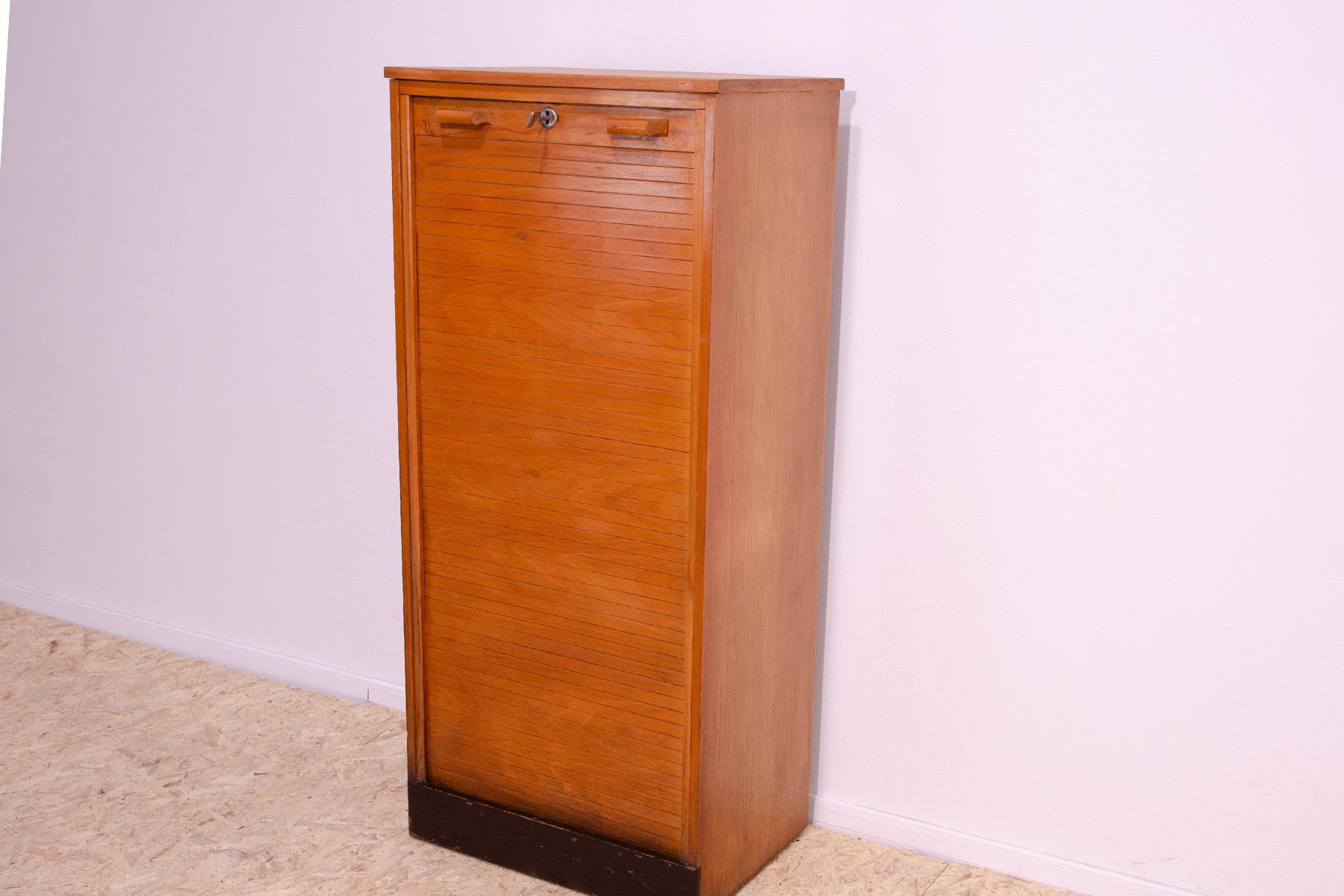 Wood Roller blind cabinet by Interier Paraha, 1950s, Czechoslovakia For Sale