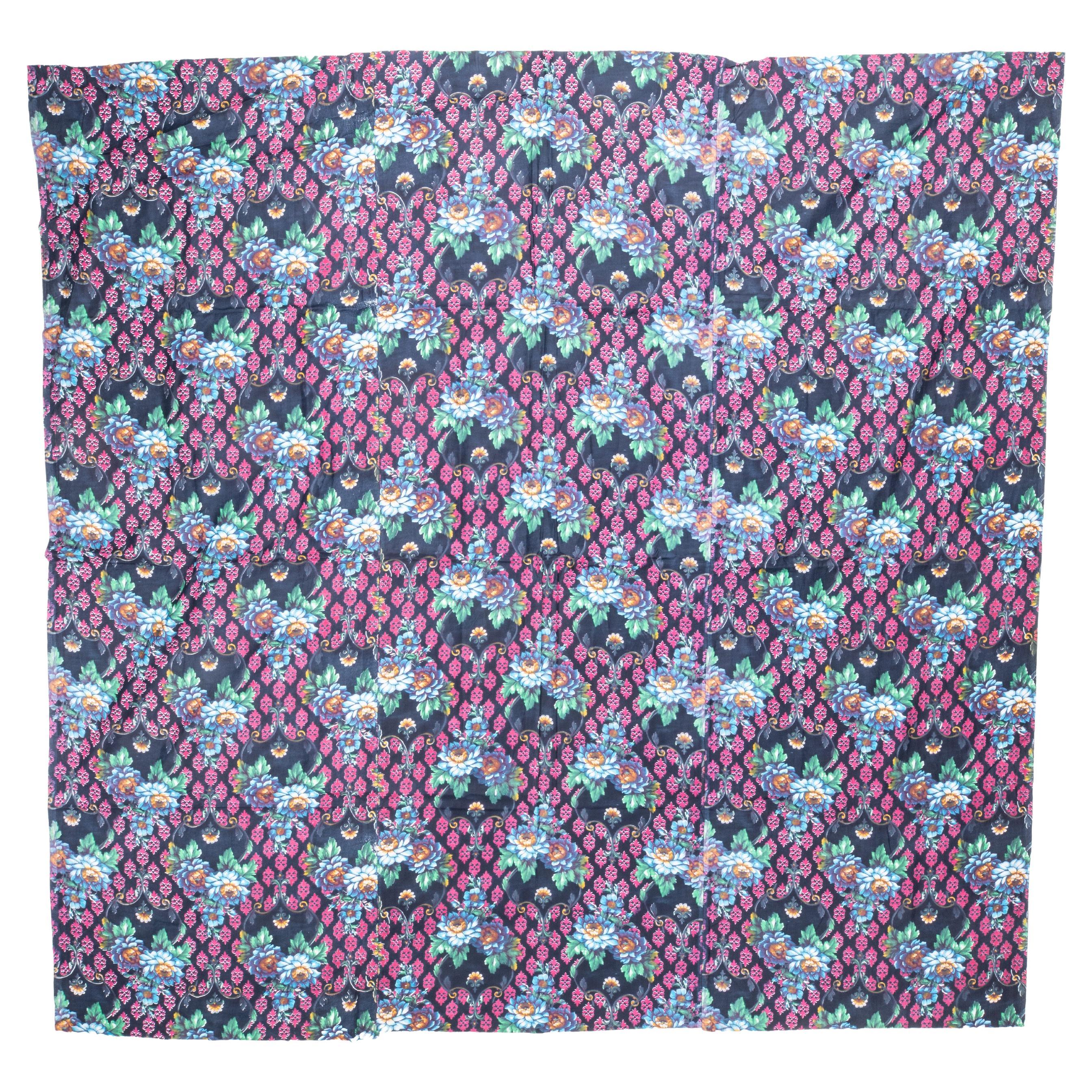 Roller Printed Cotton Panel, Made for Central Asian Markets Mid 20th C. Russi