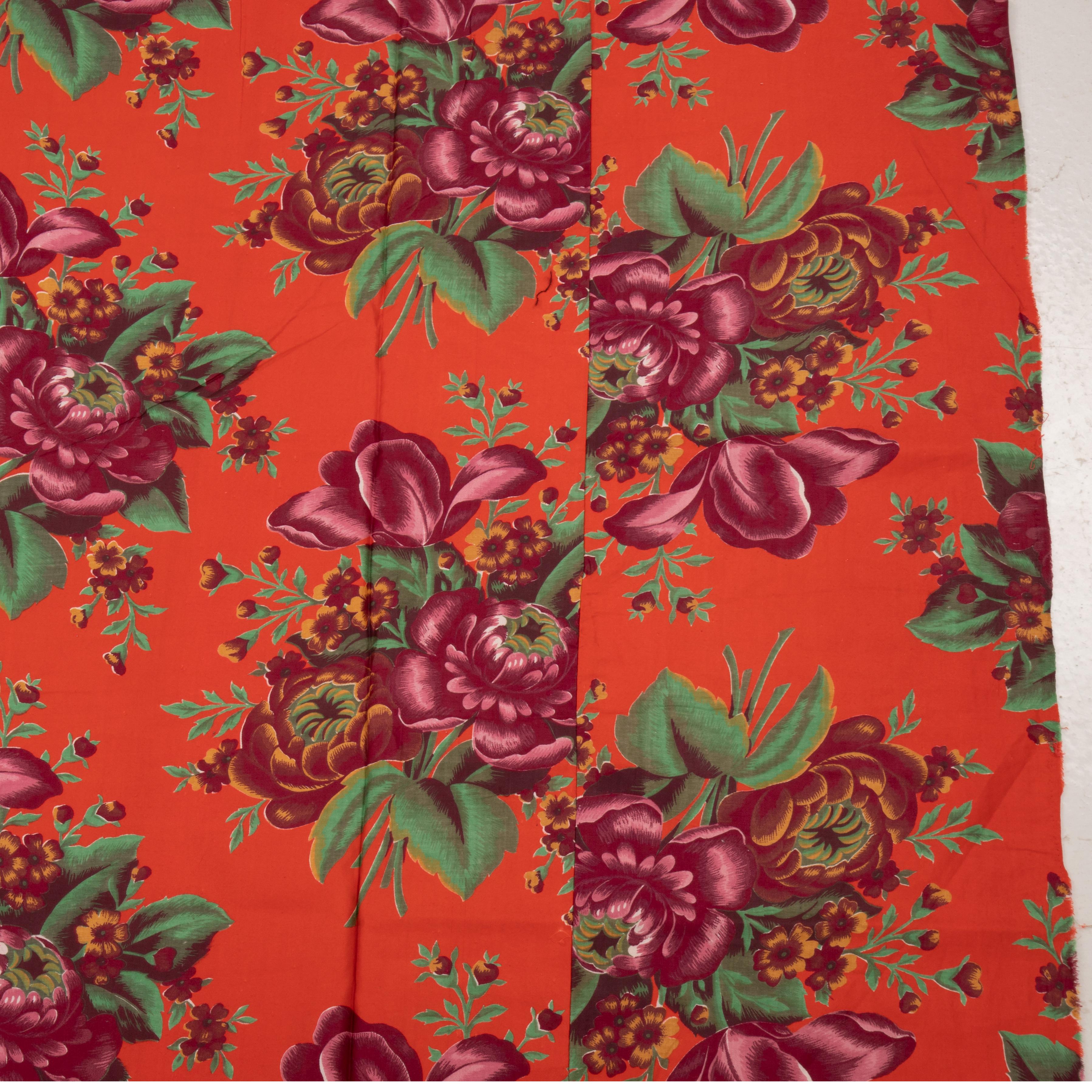 Roller Printed Cotton Panel, Made for Central Asian Markets  Mid 20th C.  Russia For Sale 1