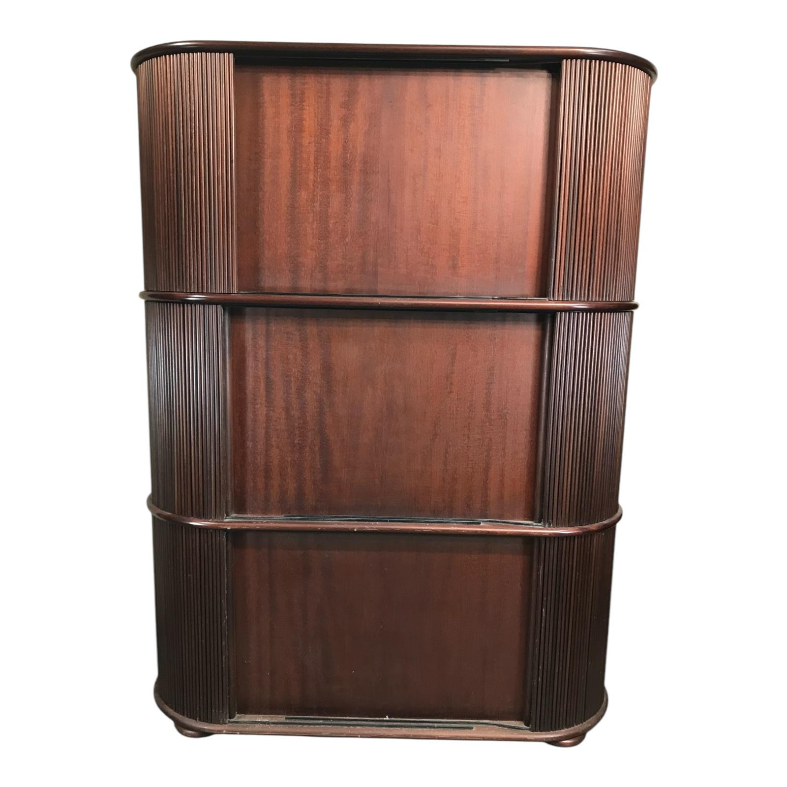 Veneer Vintage Tambour Door Cabinet by Robert and Trix Haussmann, 1977
