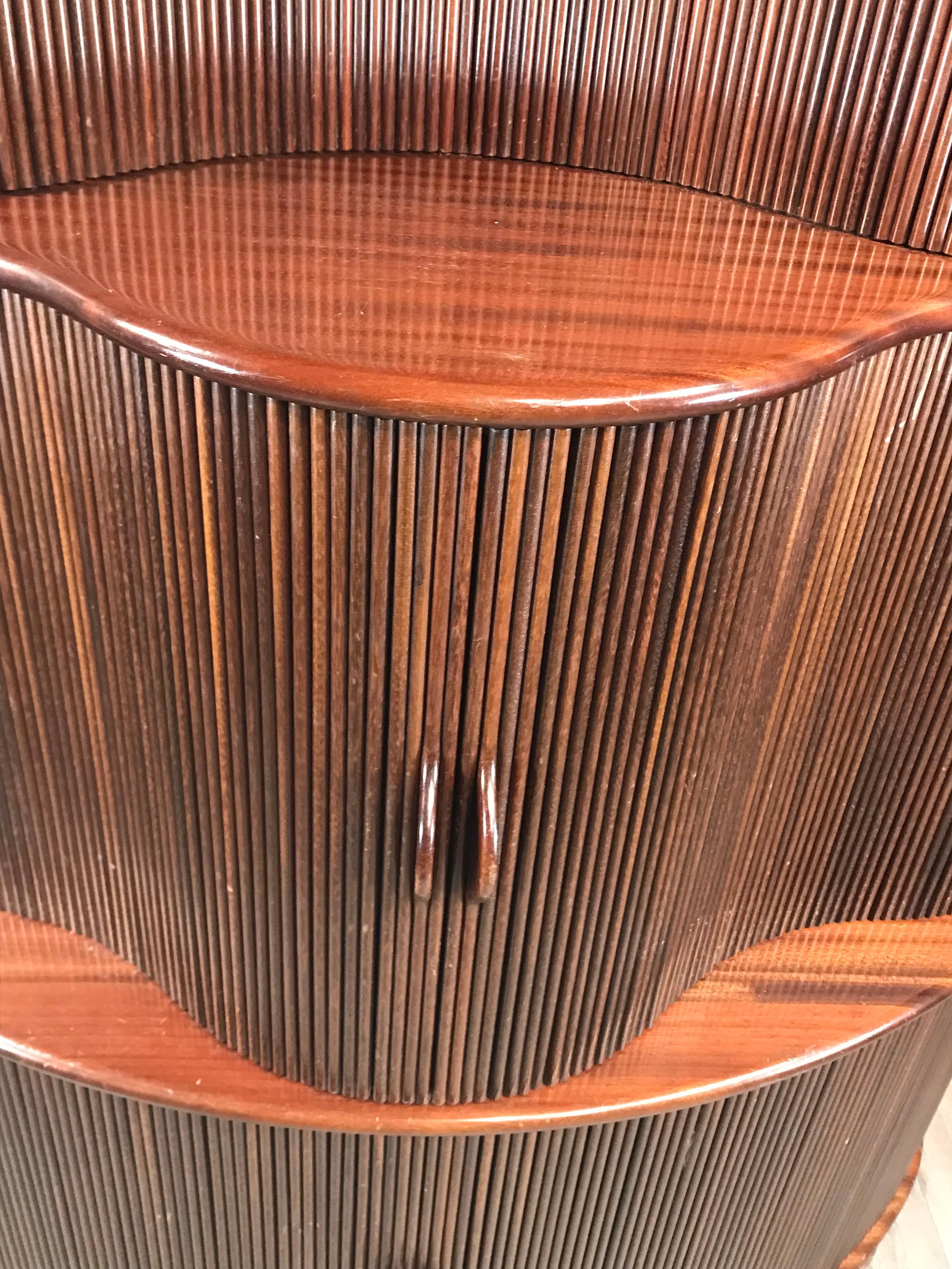 Mahogany Vintage Tambour Door Cabinet by Robert and Trix Haussmann, 1977