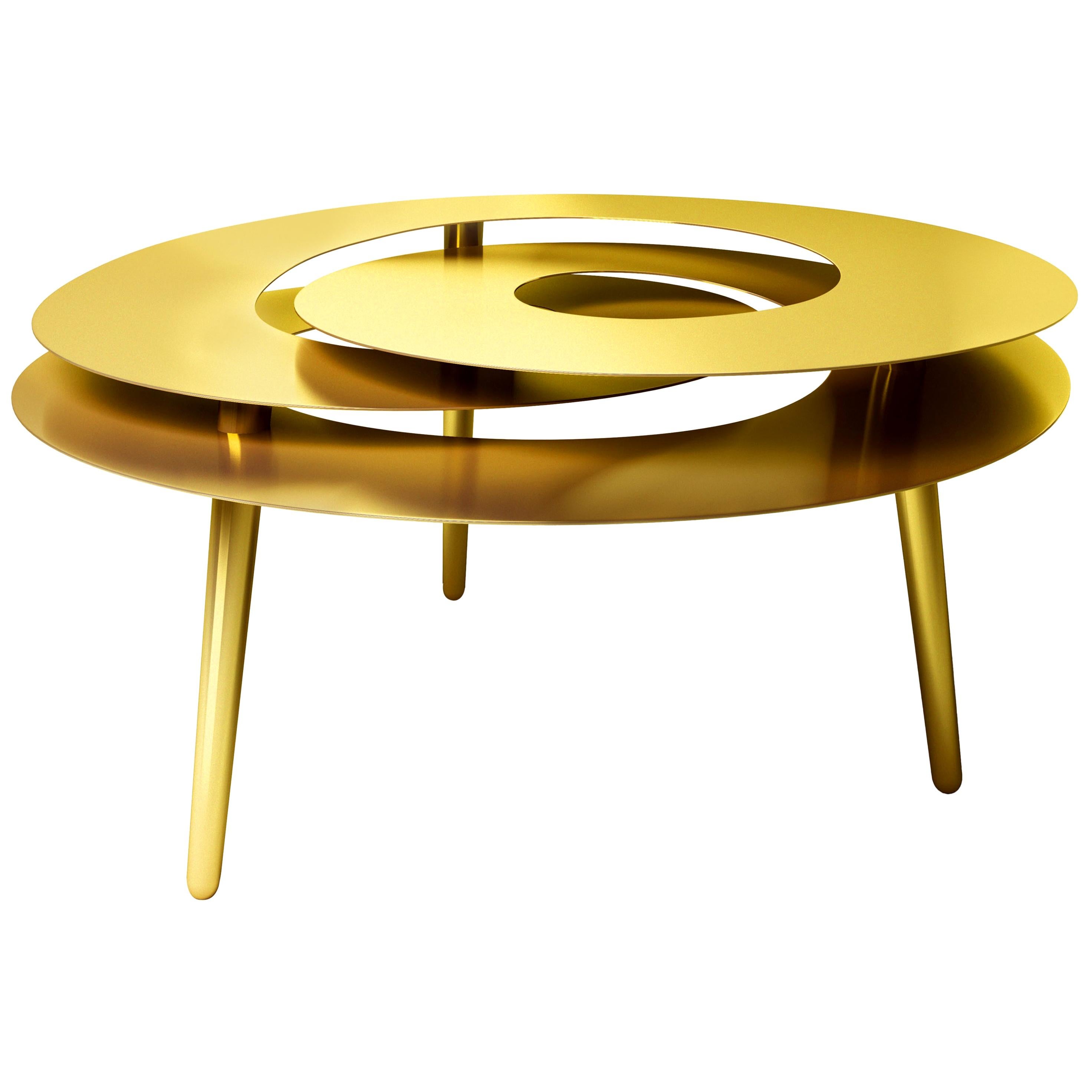 Rollercoaster Large Table, Gold-Plated Stainless Steel For Sale