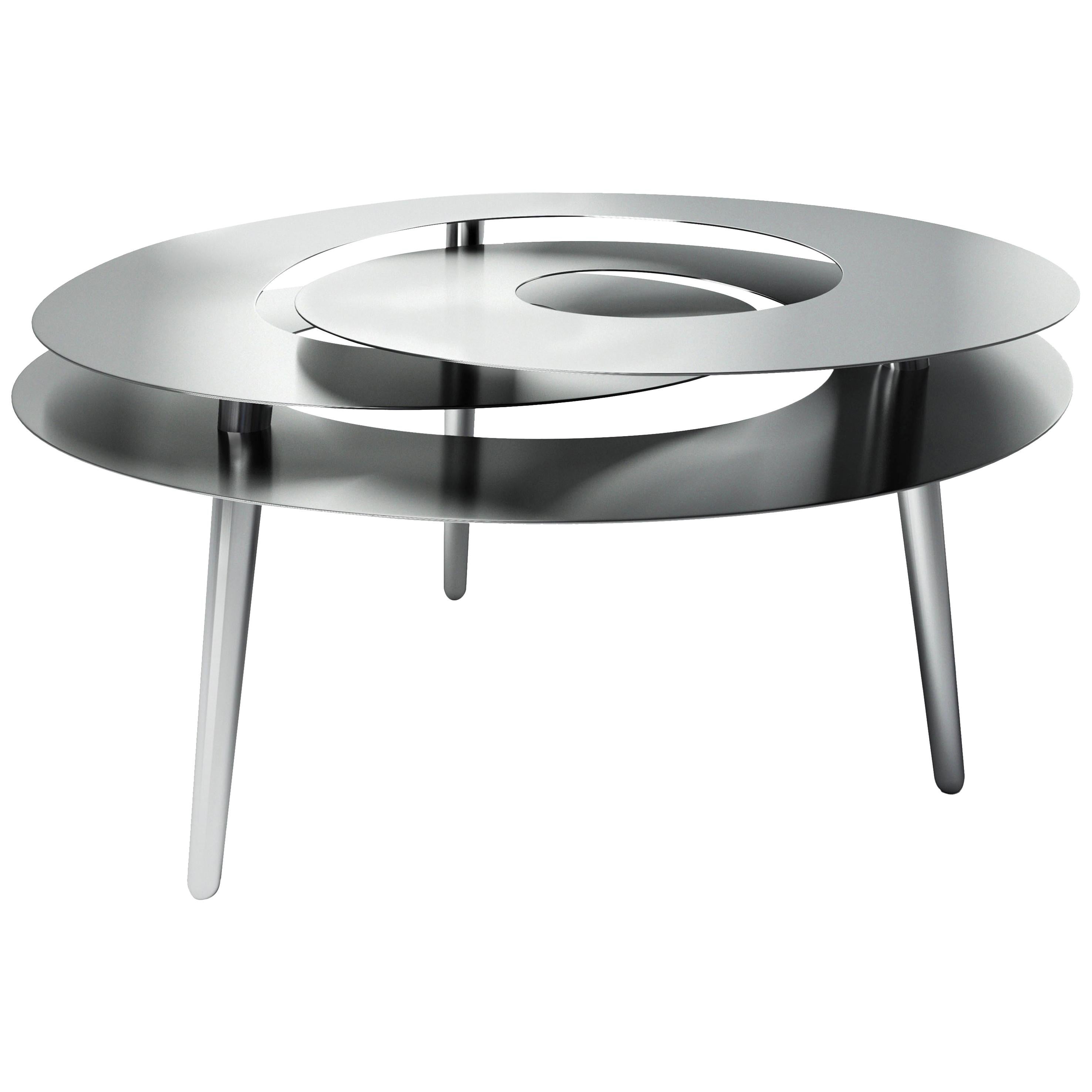 Rollercoaster Large Table, Polished Stainless Steel For Sale
