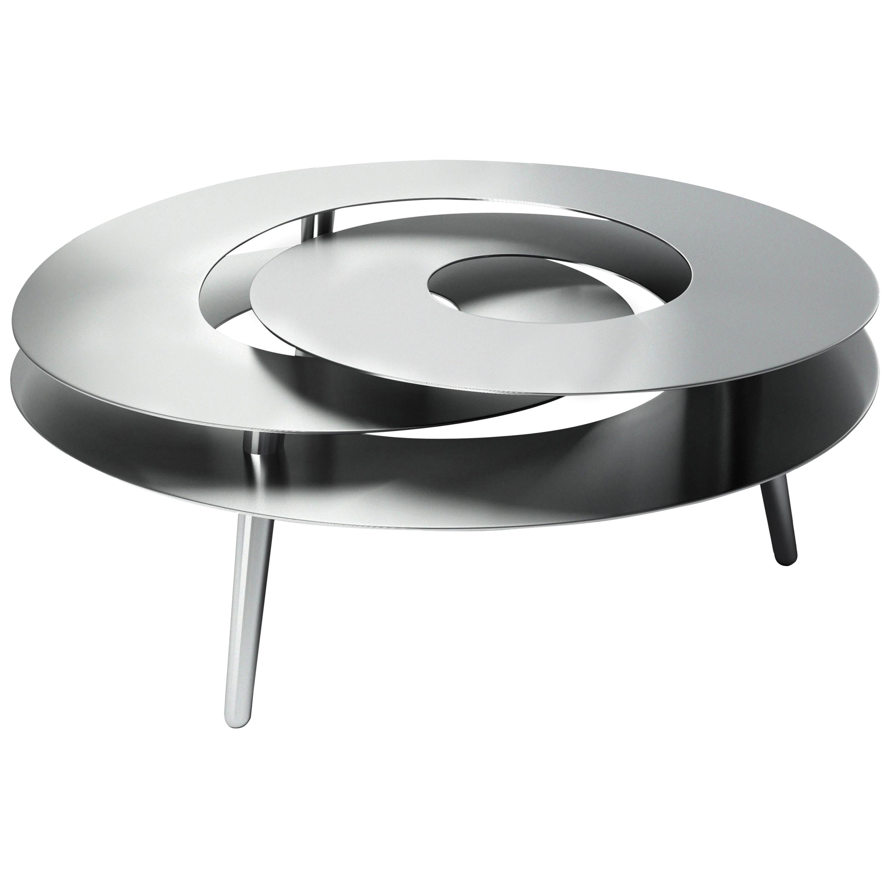 Rollercoaster Medium Coffee Table, Polished Stainless Steel For Sale